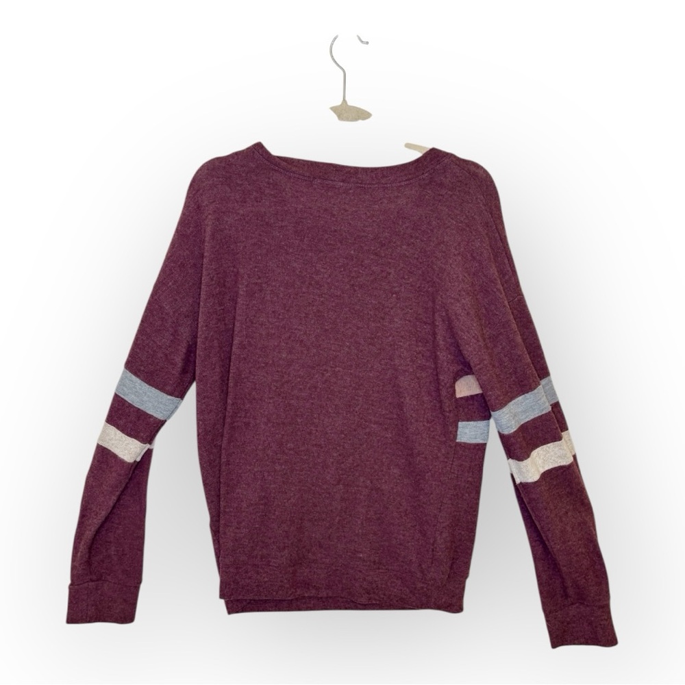 Nine Britton Maroon Striped Soft Knit Pullover Casual Cozy Petite Medium - Picture 3 of 6